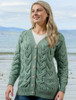 Super Soft V- Neck Chunky Cable Knit Cardigan - Seafoam Green