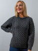 Cable Knit Crew Neck Aran Wool Sweater - Charcoal