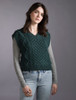 Ladies Cropped V-Neck Aran Sweater Vest - Evergreen