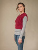 Ladies Cropped V-Neck Aran Sweater Vest - Red