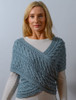 Merino Aran Cable Crossover Wrap with Buttons - Misty Marl