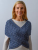 Merino Aran Cable Crossover Wrap with Buttons - Denim