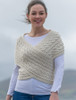 Merino Aran Cable Crossover Wrap with Buttons - White