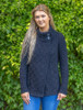 Women's Two Button Aran Cardigan - Navy