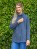 Women's Two Button Aran Cardigan - Blue Marl