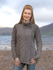 Women's Two Button Aran Cardigan - Steel Marl