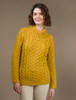 Women's Aran Cable Crew Neck Sweater - Sunflower Yellow