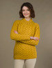 Women's Aran Cable Crew Neck Sweater - Sunflower Yellow