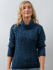 Women's Aran Cable Crew Neck Sweater - Atlantic