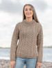 Women's Aran Cable Crew Neck Sweater - Wicker