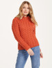 Women's Aran Cable Crew Neck Sweater - Autumn Leaf