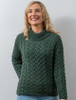 Women's Aran Cable Crew Neck Sweater - Connemara Green