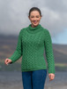 Women's Aran Cable Crew Neck Sweater - Kiwi