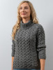 Women's Aran Cable Crew Neck Sweater - Grey