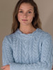 Women's Side Slit Tunic Aran Sweater - Ice Blue