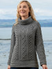 Aran Cowl Neck Tunic Sweater - Grey