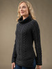 Aran Cowl Neck Tunic Sweater - Black