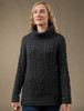 Aran Cowl Neck Tunic Sweater - Black