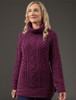 Aran Cowl Neck Tunic Sweater - Very Berry 