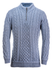 Mens Super Soft Half Zip Aran Troyer - Ocean Grey