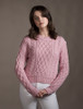 Ladies Cropped Aran Sweater - Pale Pink