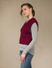 Ladies Cropped V-Neck Aran Sweater Vest - Claret