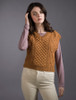 Ladies Cropped V-Neck Aran Sweater Vest - Golden Ochre