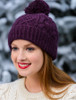 Aran Fleece Lined Rib Cap with Bobble - Purple