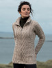 Cable Aran Cardigan with Zipper - Wicker