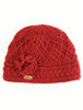 Ladies Aran Trellis Pull-on Hat With Flower - Red