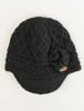 Ladies Aran Trellis Peak Hat With Flower - Charcoal