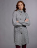 Women's Aran Long Button Cable & Diamond Coat - Grey