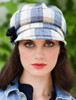 Ladies Newsboy Hat - Cream Navy Beige Plaid