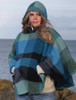 Cheryl Herringbone Hooded Poncho - Kildare Blue