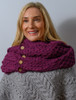 Aran Snood Scarf with Buttons - Very Berry