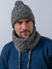 Merino Honeycomb and Cable Pom Hat - Grey