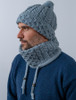 Honeycomb & Cable Hat with Pom Pom - Misty Blue