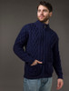 Diamond and Cable Knit Zip Cardigan with Pockets - Midnight