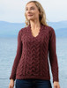 Wool Cashmere Cable V-Neck Sweater - Rich Burgundy