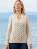 Wool Cashmere Cable V-Neck Sweater - Chalkstone