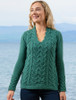 Wool Cashmere Cable V-Neck Sweater - Garden Green