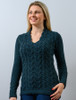 Wool Cashmere Cable V-Neck Sweater - Forest Glade