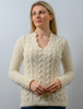 Wool Cashmere Cable V-Neck Sweater - Luxe White