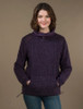 Cowl Neck Aran Sweater - Plum