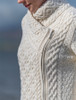 Women's Aran Jacket With Side Zip - Natural White: Zip & Collar Detail