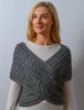 Merino Aran Cable Crossover Wrap with Buttons - Grey