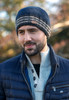 Men's Wool Ribbed Pull-on Hat With White-Stripes - Navy