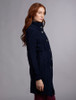 Women's Aran Long Button Cable & Diamond Coat - Navy