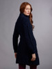 Women's Aran Long Button Cable & Diamond Coat - Navy