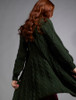 Women's Aran Long Button Cable & Diamond Coat - Army Green